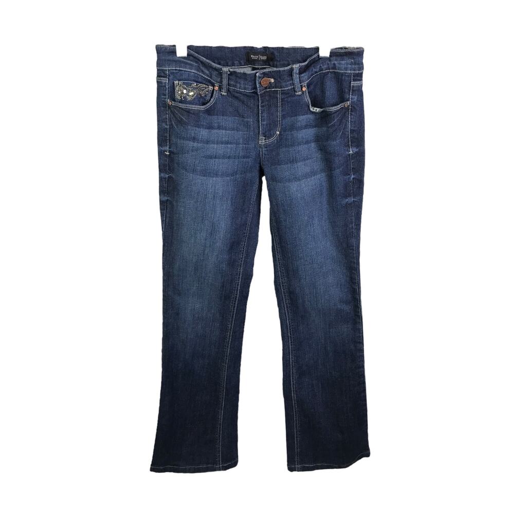 White House Black Market Women's Sz 4R Boot Leg Jeans Embroidered Gemmed Pockets